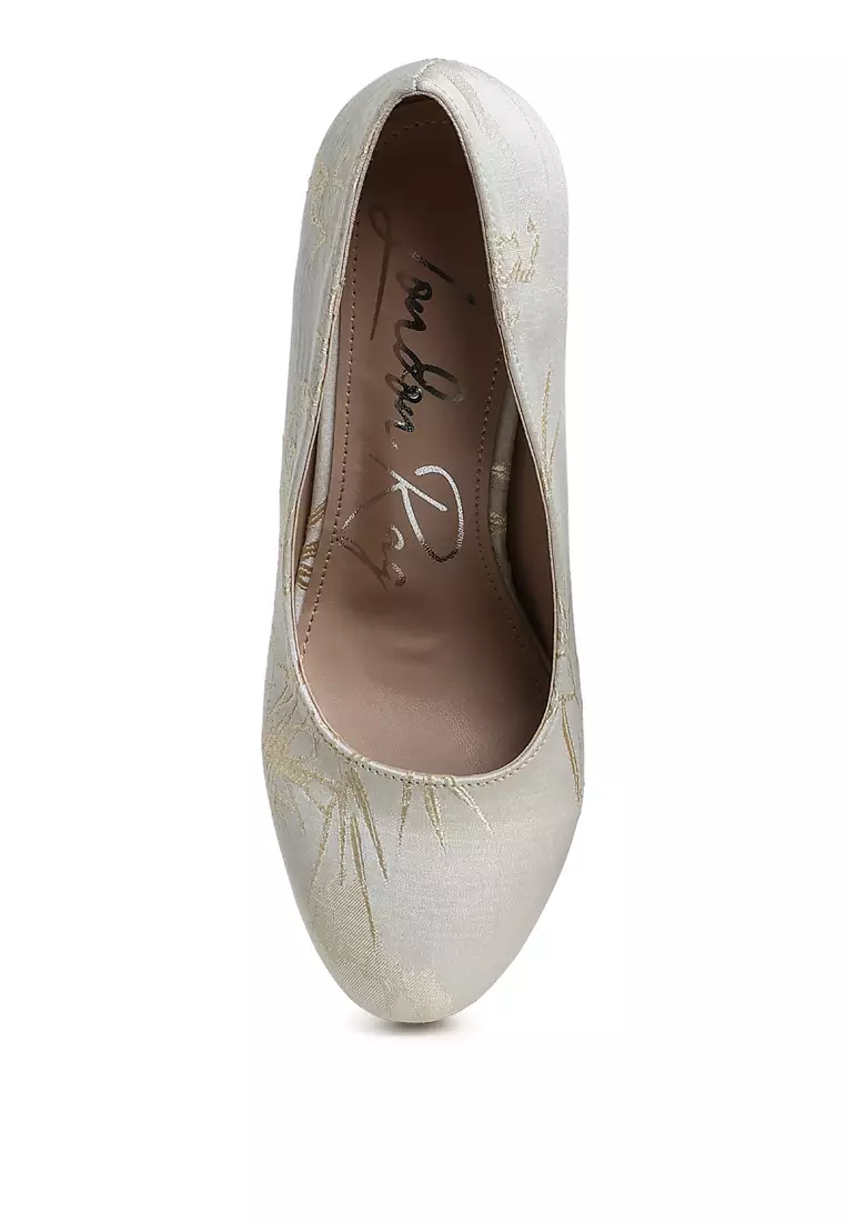 Platform Block Heel Pumps In Beige