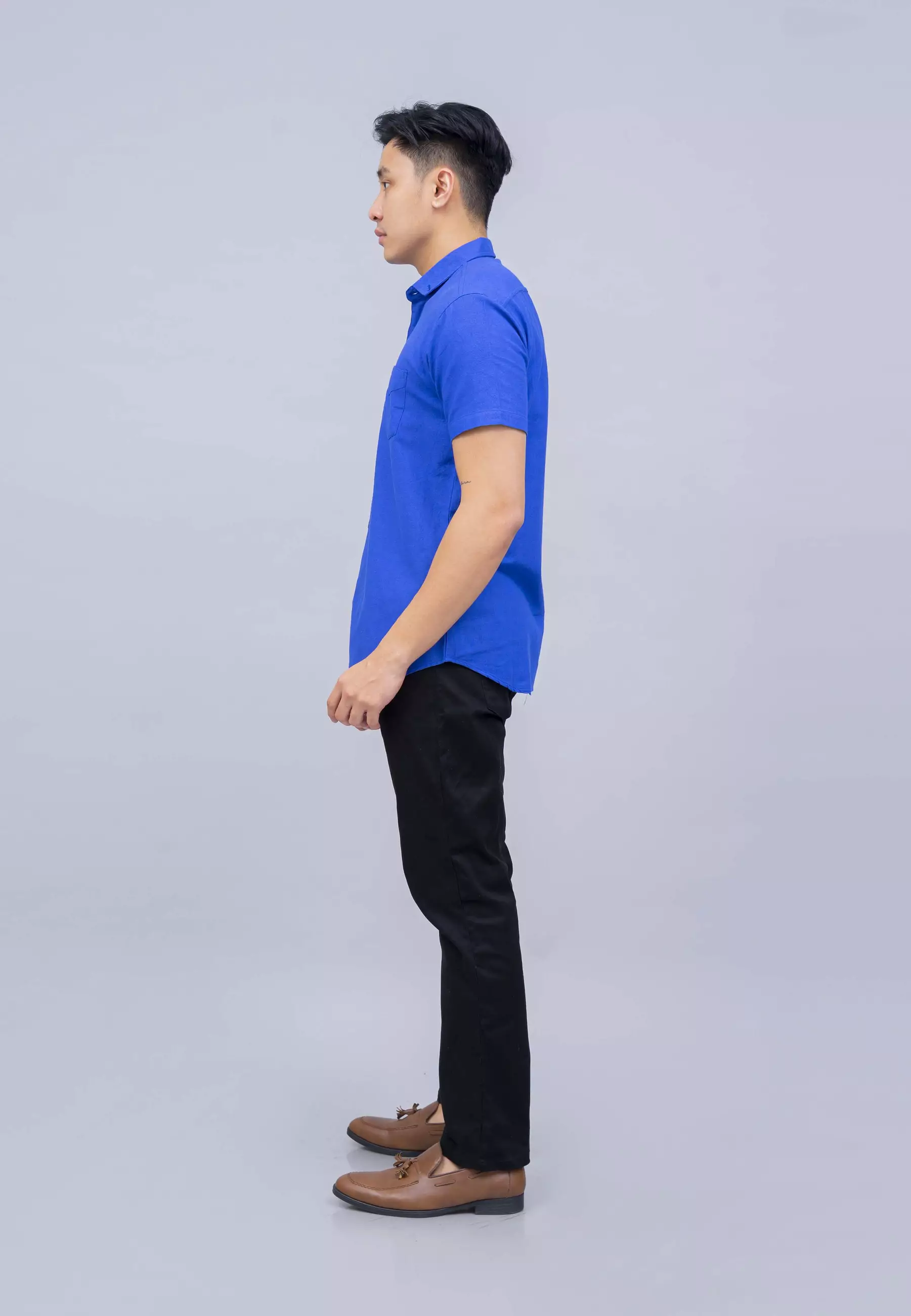 Houseofcuff Kemeja Pria Lengan Pendek Slim Fit Biru Elektrik