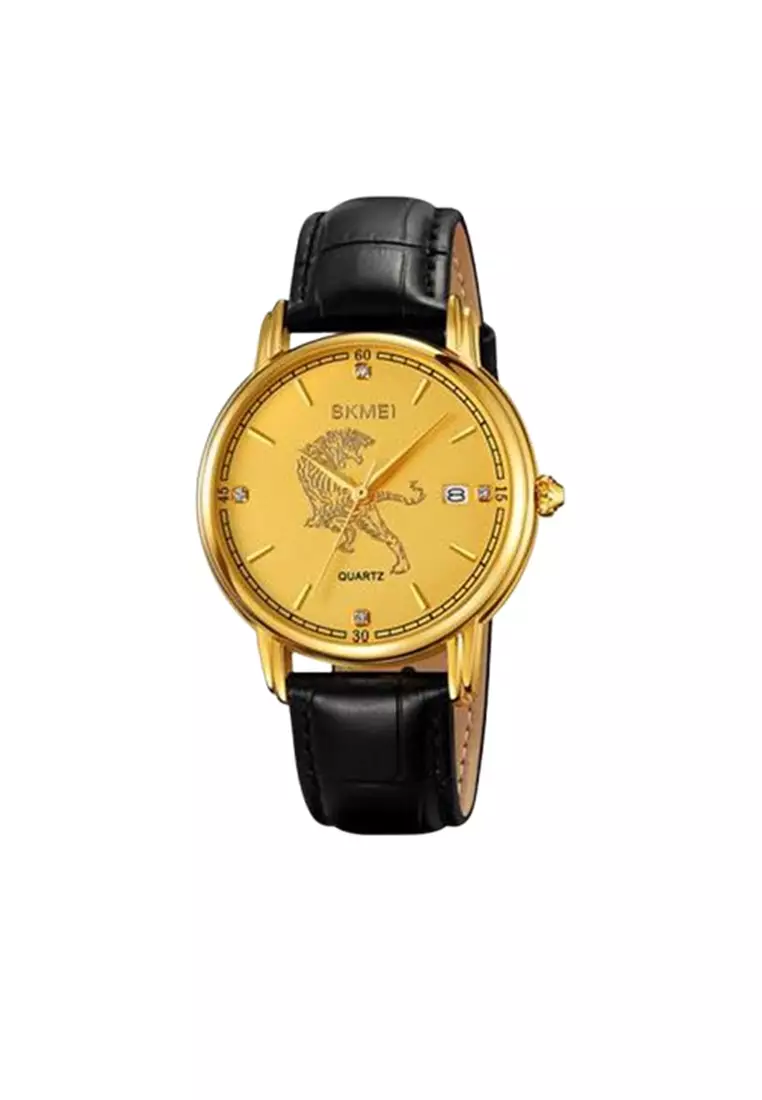 Jam Tangan Quartz Analog Shio Chinese Zodiac Waterproof 30M Macan ORIGINAL - Black Gold