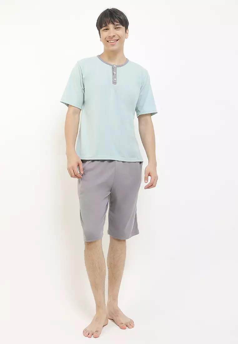Pyjama Pijama Baju Tidur Short Sleeve Short Pants Berkantong Celana Mens Pria Sleepwear