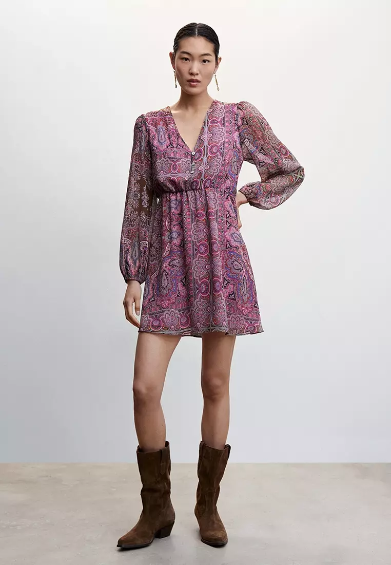 Paisley Print Dress With Buttons