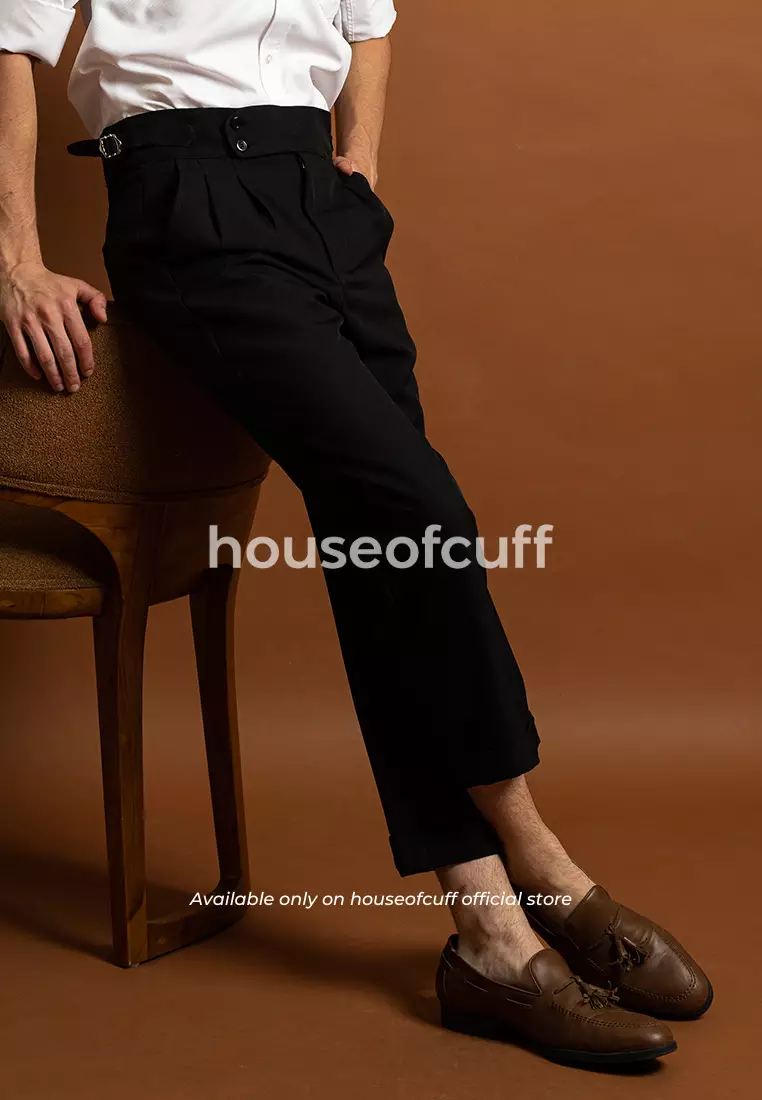 Houseofcuff Celana Panjang High Waist Gurkha Button Pria Side Tab Hitam