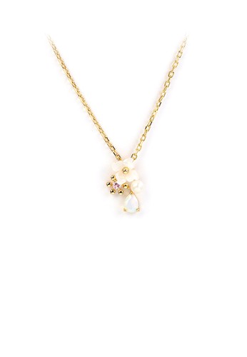 Glamorousky white 925 Sterling Silver Plated Gold Fashion Simple Flower Freshwater Pearl Pendant with Cubic Zirconia and Necklace E0D52AC8522C1CGS_1