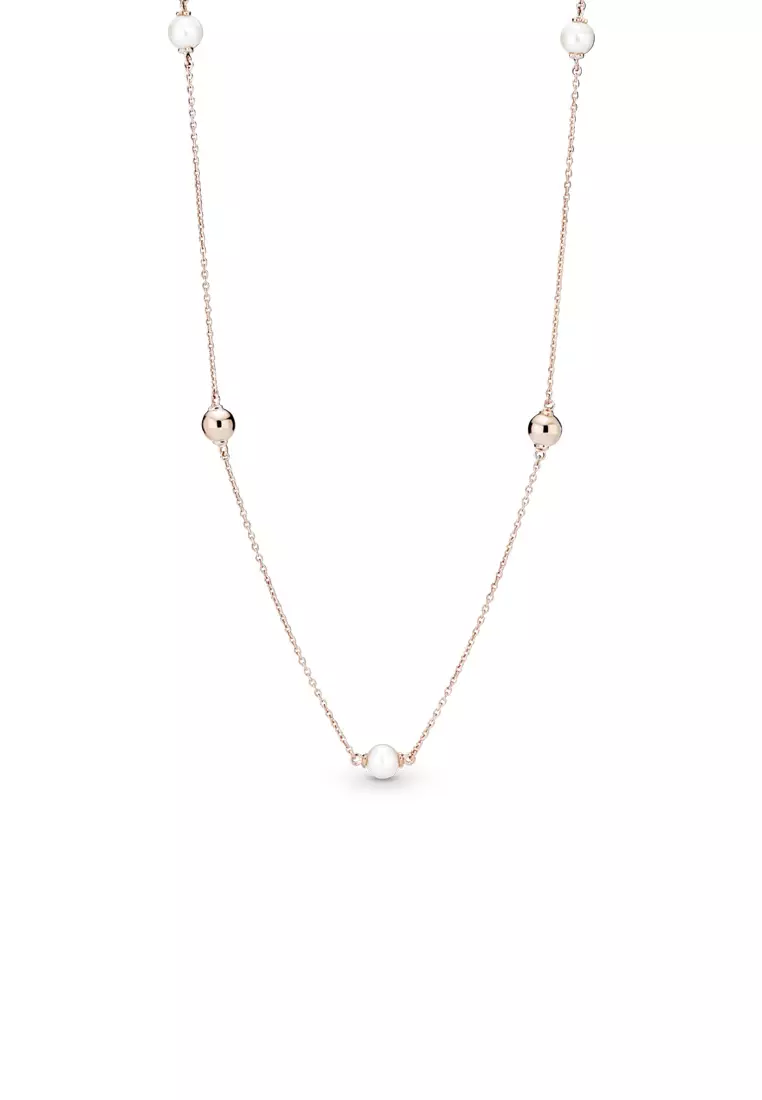 Chanel Style Heart-Shaped Pink Gold Zirconia Pendant Pearl Necklace