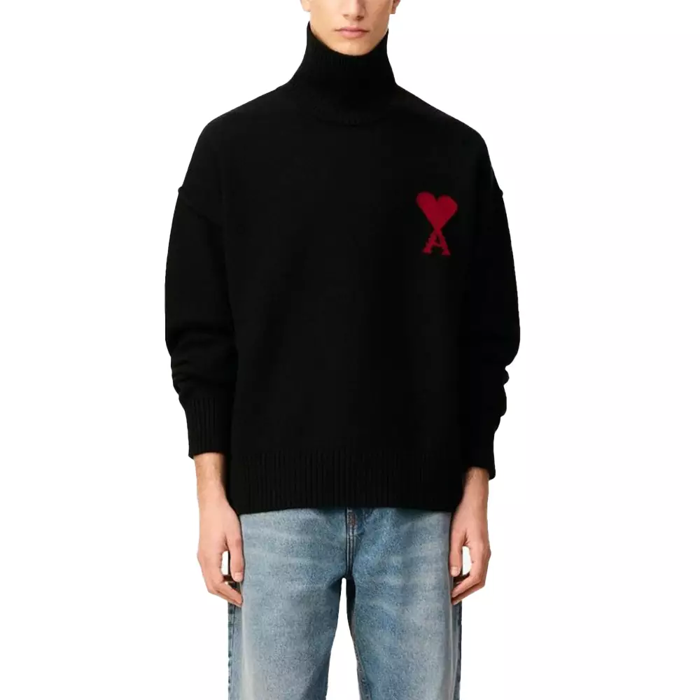 Red Ami De Coeur Inside Out Seams Highneck Sweatshirt Black