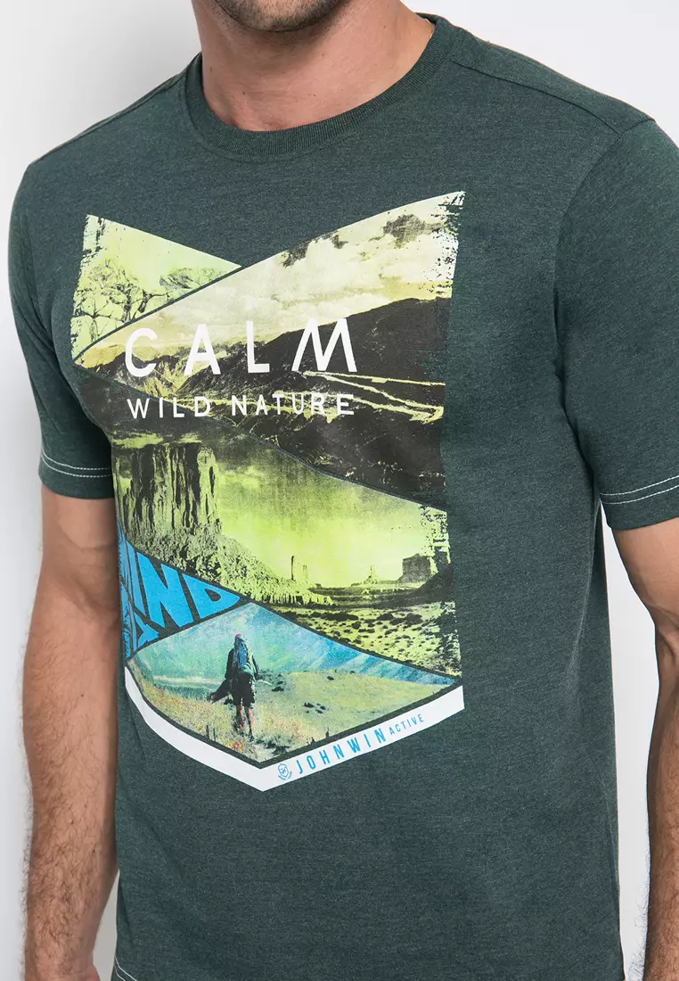 Johnwin - Slim Fit - Kaos Casual Active - Calm Wild Nature - Hijau