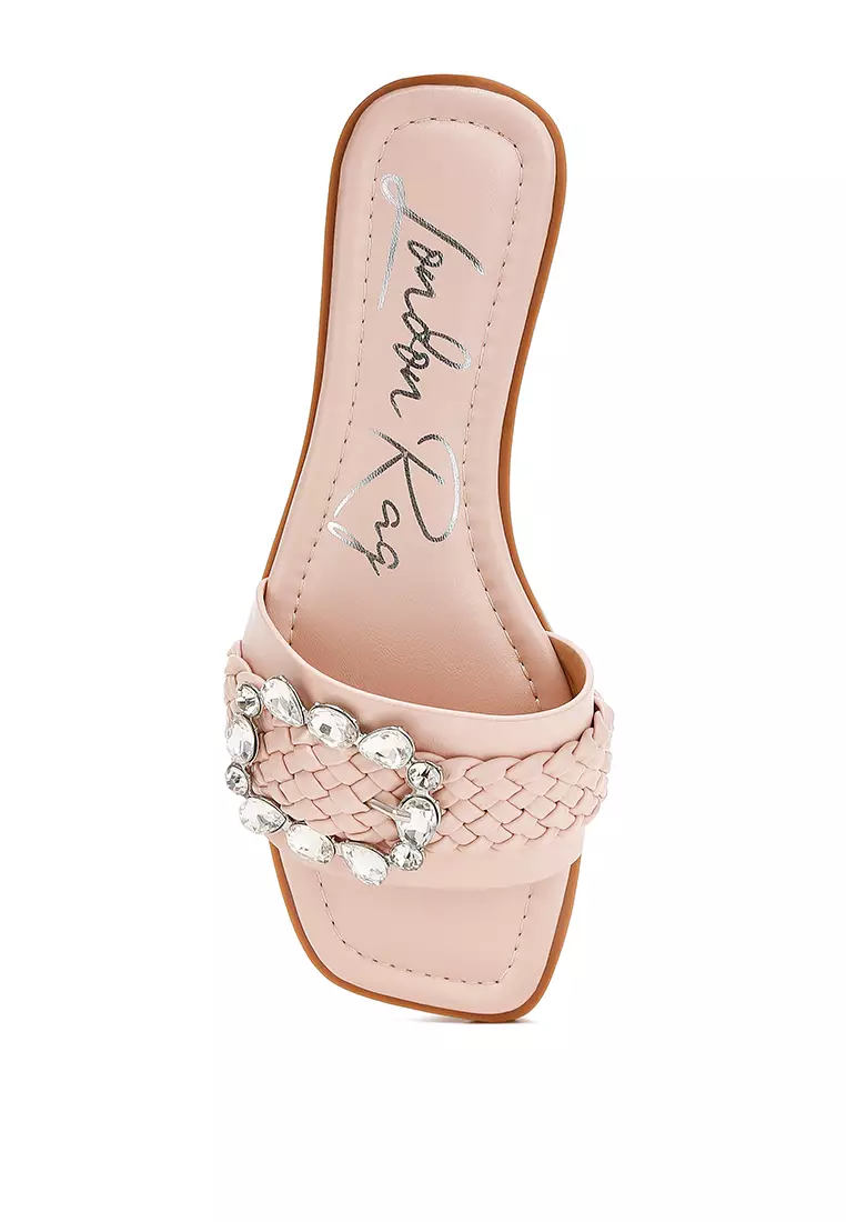 Diamante Flat Sandals in Pink