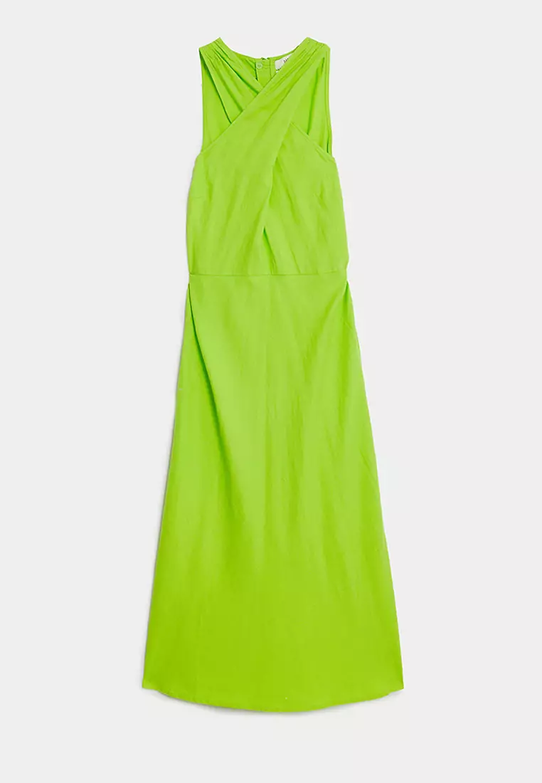 Linen Rich Halter Neck Midi Swing Dress