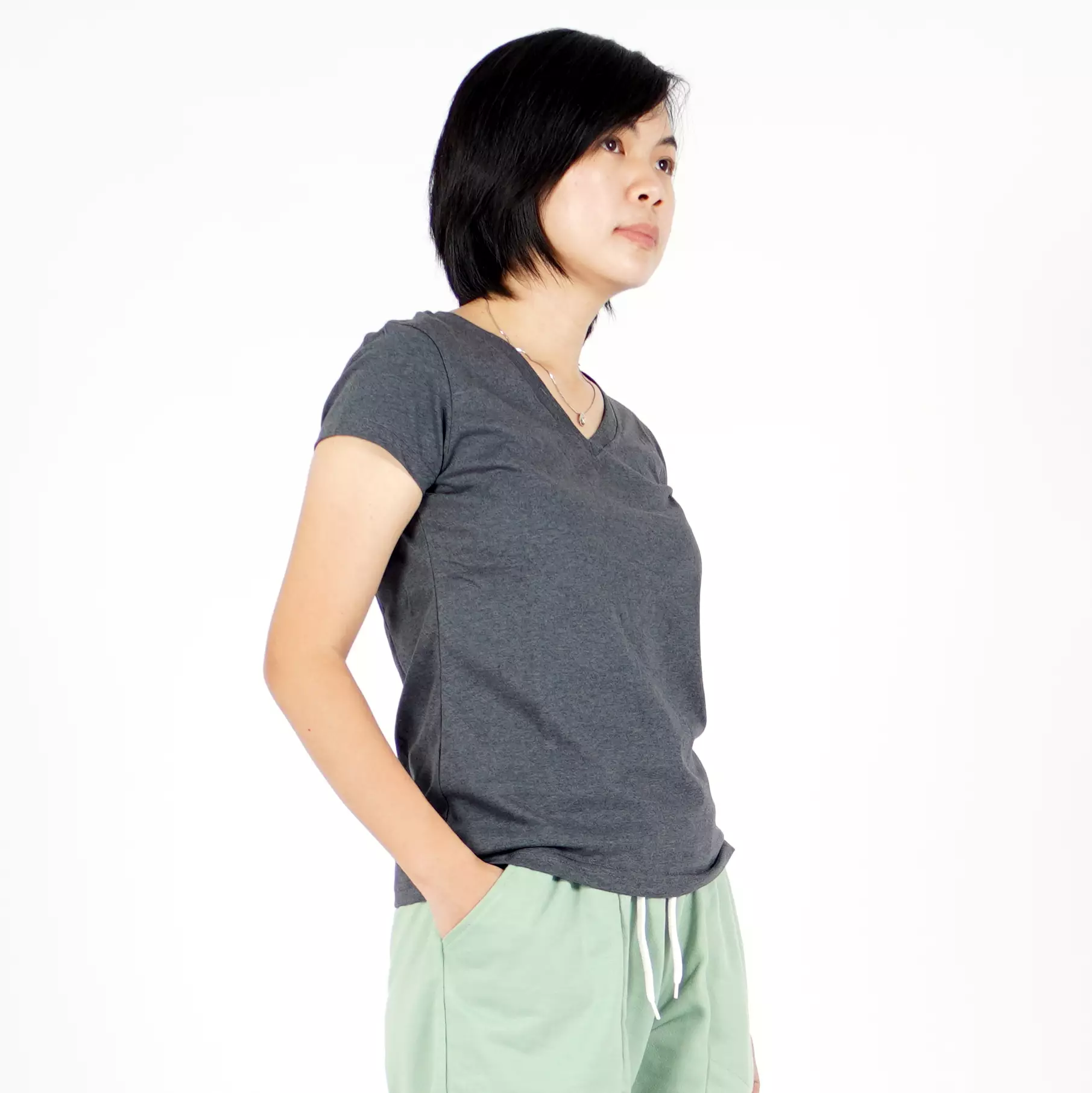 OKECHUKU New Vioree Twotone Kaos Leher V Wanita V Neck T Shirt - Abu Tua