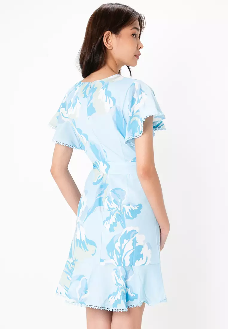 Floral Print Butterfly Sleeves Dress