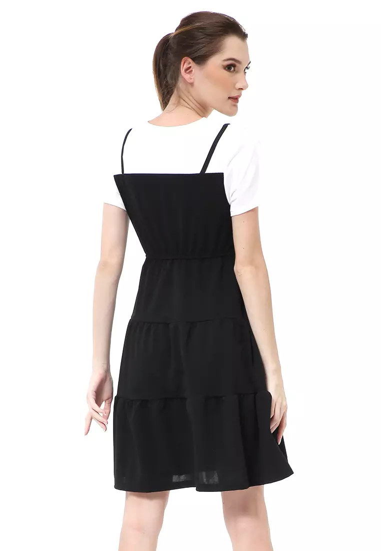 Rachel Midi Dress Wanita Lengan Pendek Model Menyatu Korean Style Material Cotton ORIGINAL - Black