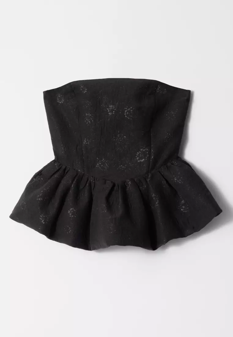 Bandeau Peplum Jacquard Top