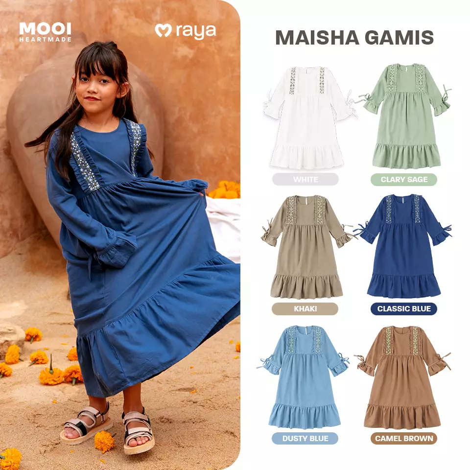Mooi Dress Anak Gamis Anak Perempuan Raya Collection Maisha Gamis - Clary Sage