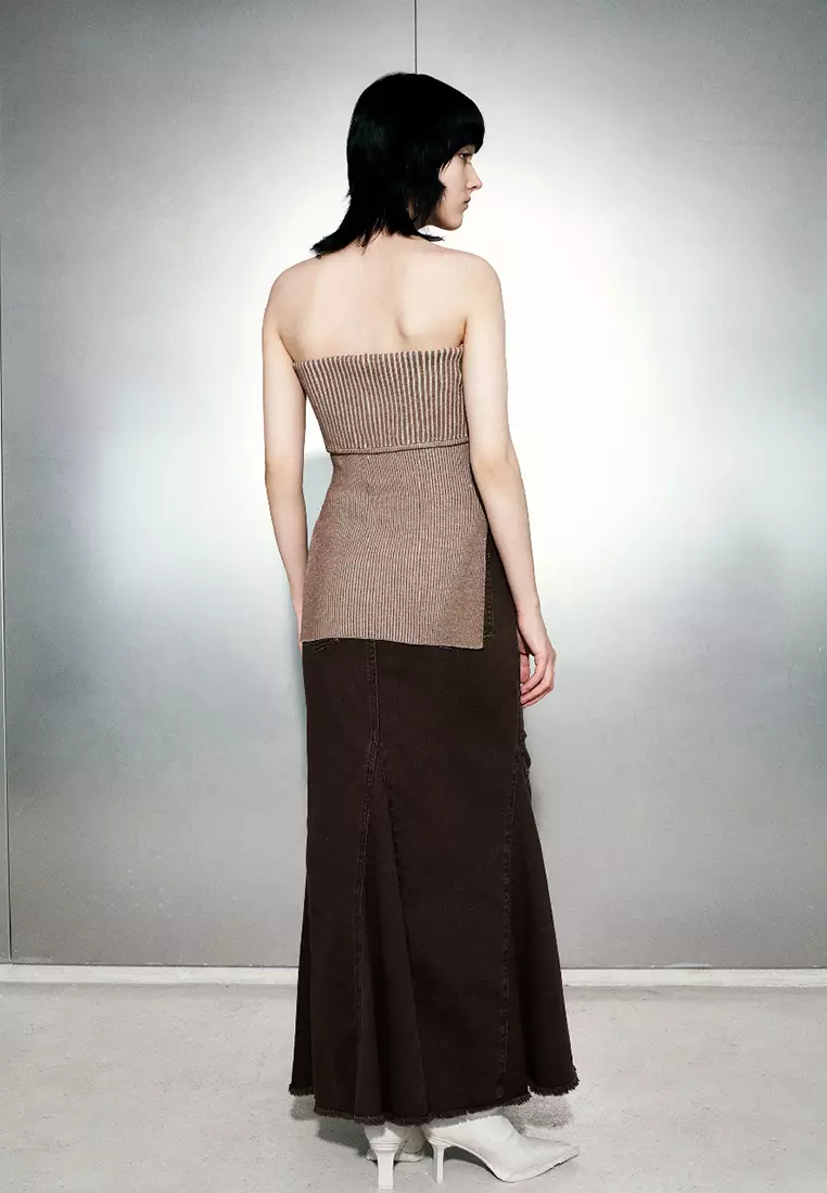 女装时髦辣妹风一字领抹胸小小织针织衫