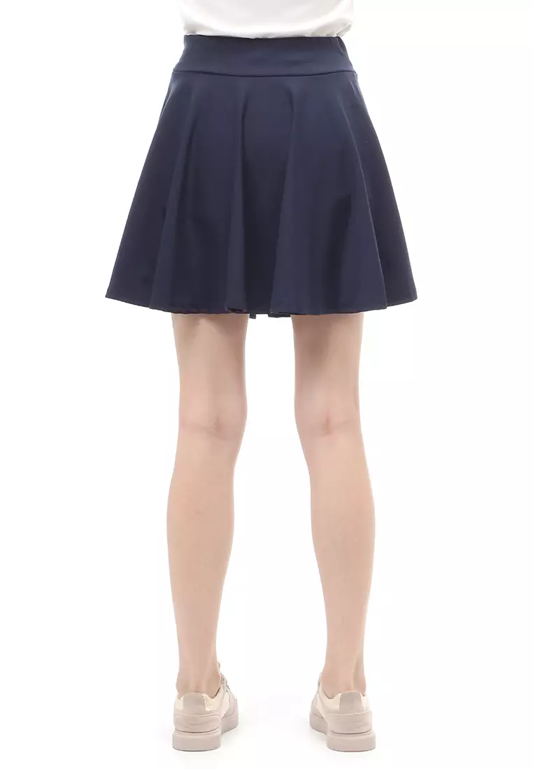 Rok Midi Bawahan Wanita Motif Solid Casual Relaxed Fit - Navy