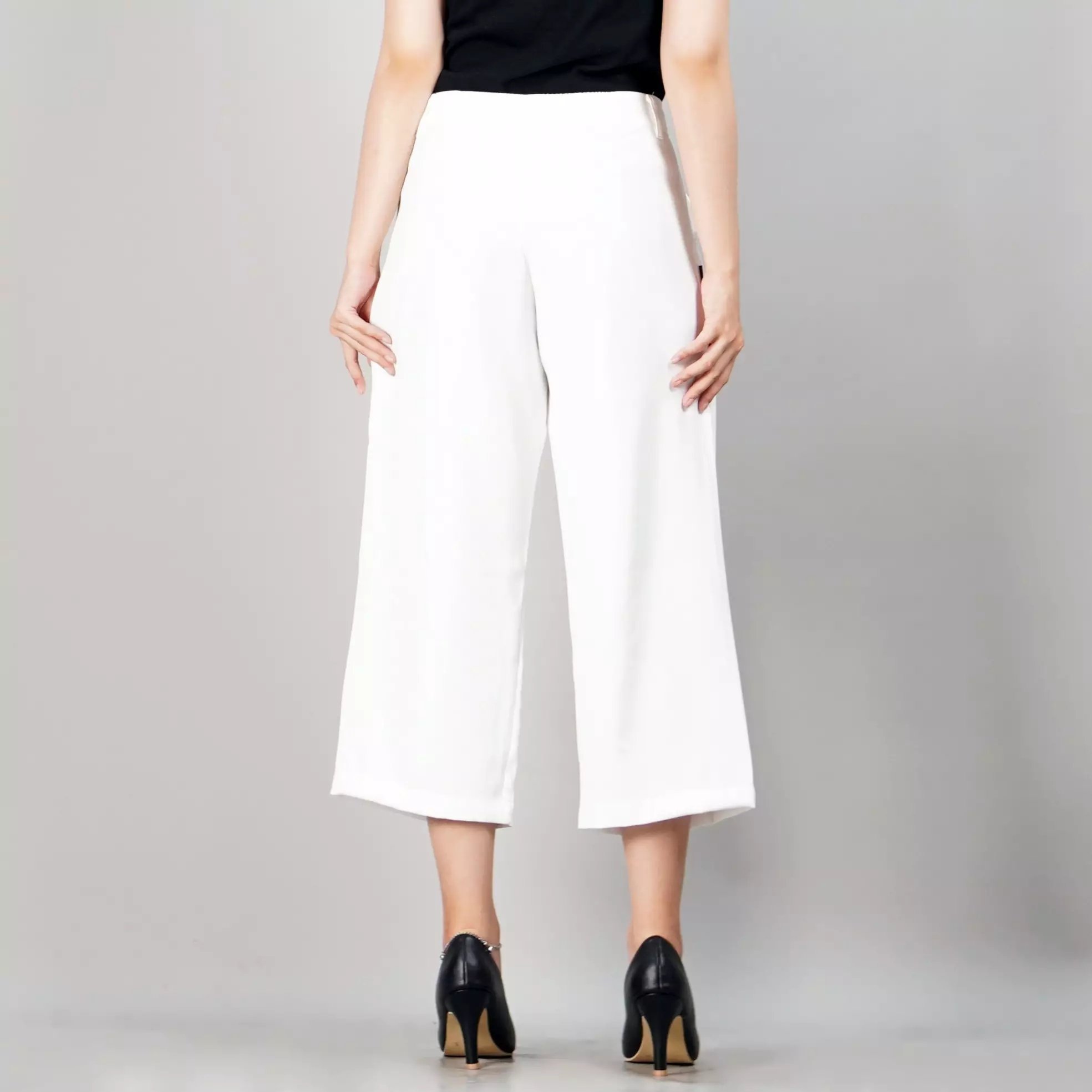 MONICA Celana Cropped Wide Leg Wanita 3/4 High Waist Wide Leg Pants - PUTIH