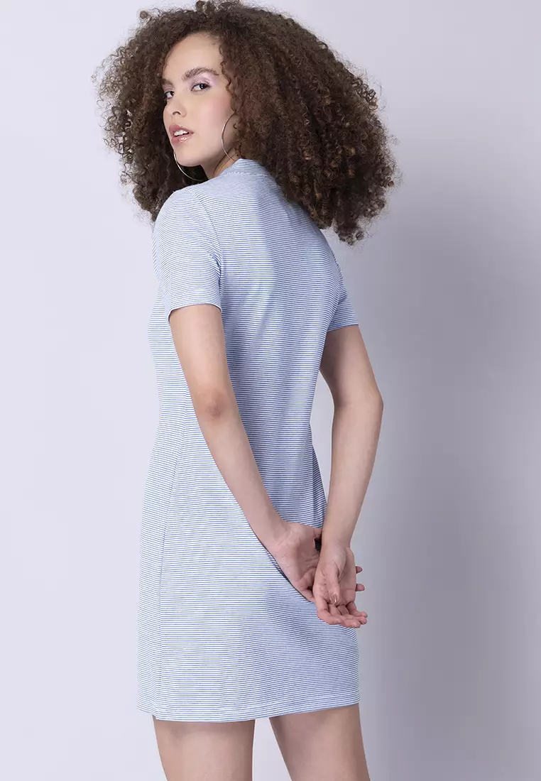 Blue Striped Mini Bodycon Dress