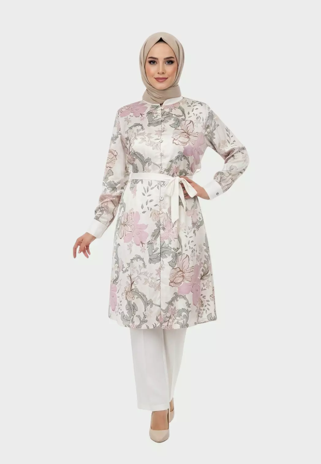 Floral Tunik With Zipper In Cream By Brilliant Girl Warna CREAM