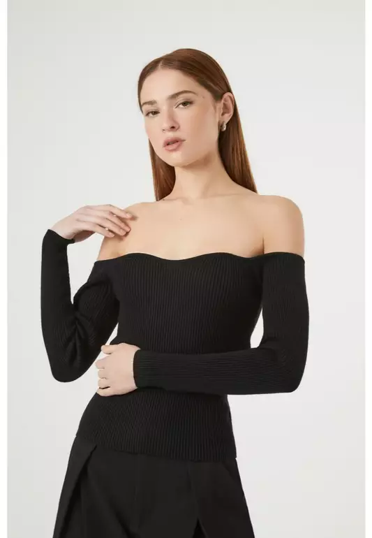 Sweater-Knit Off-the-Shoulder Top