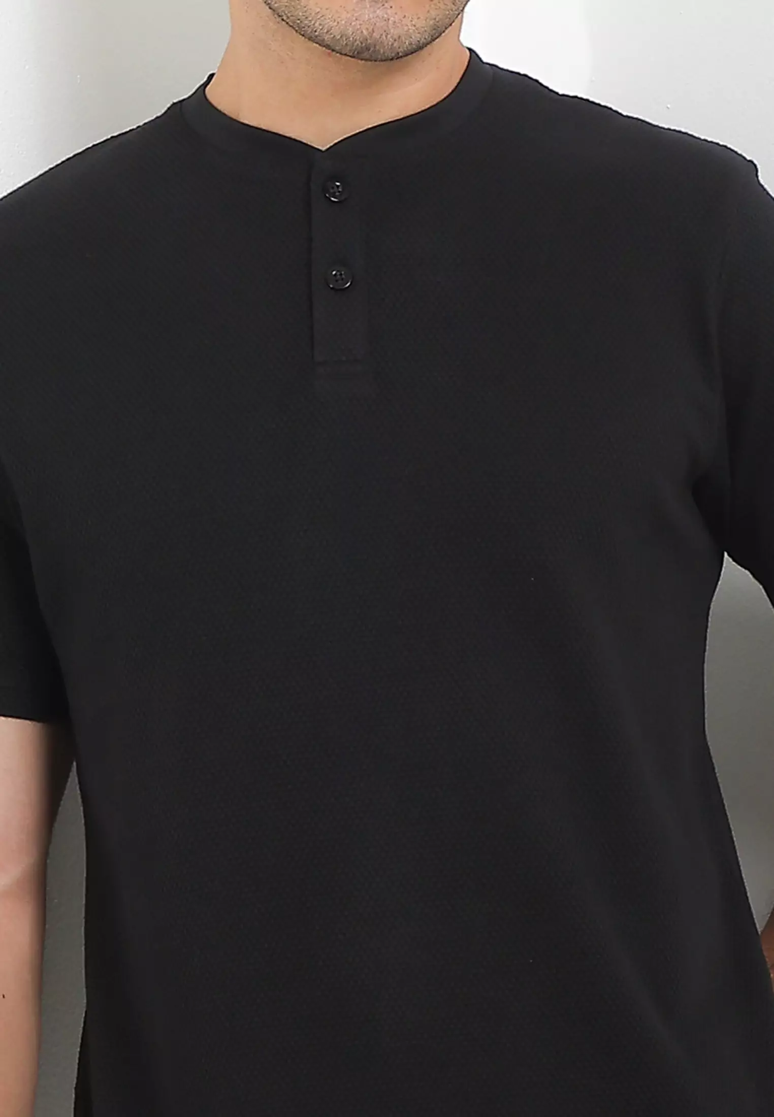 Cressida Henley Shirt Premium Black - I062H