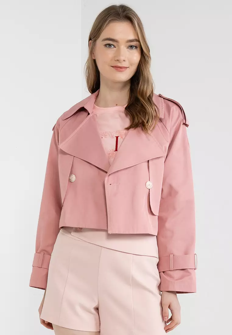 Buy ELLE Buttoned Lapel Cropped Trenchcoat 2024 Online ZALORA