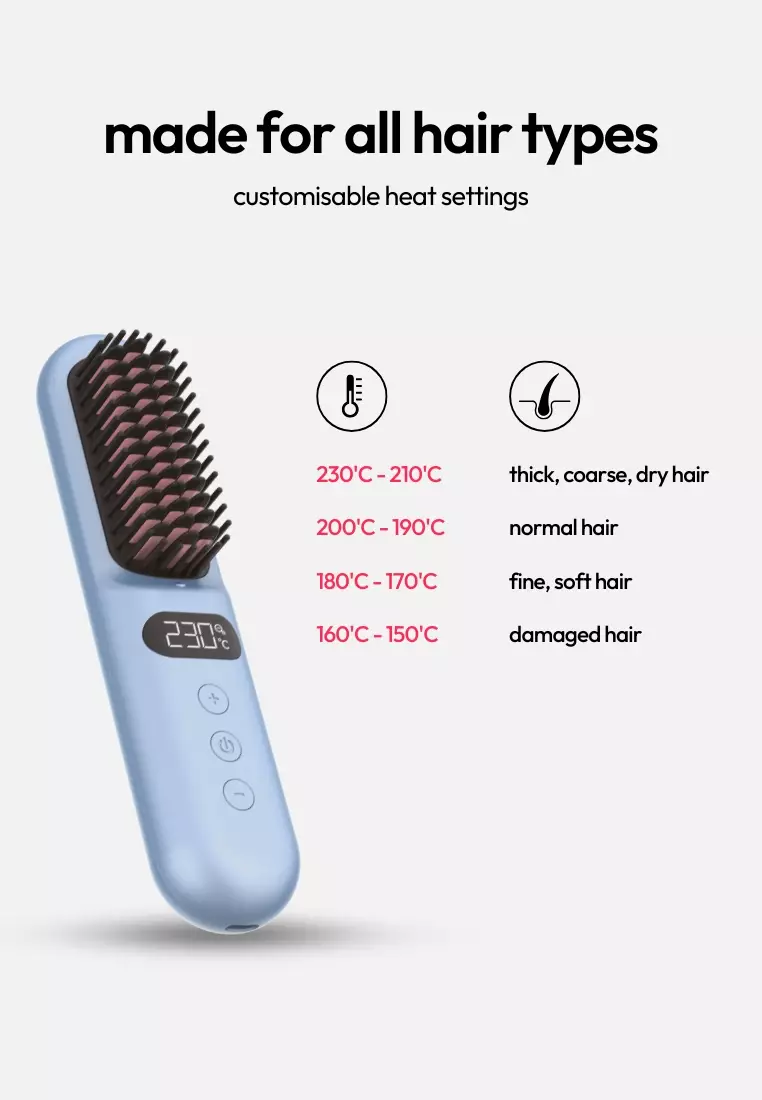 MiniStyler - Blue - Compact Wireless Anti-frizz Heated Comb Fast Multiple Heat settings
