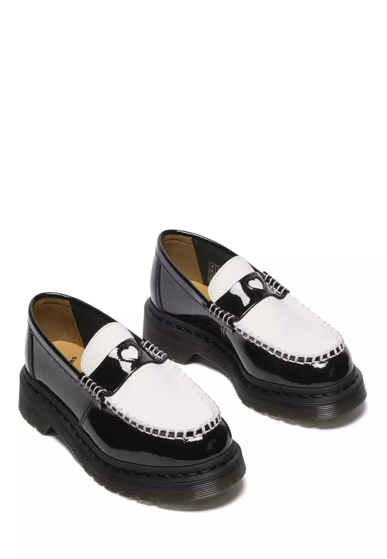 Penton Heart Two-Tone Arcadia Rub Off Leather Black + White Loafers -Women
