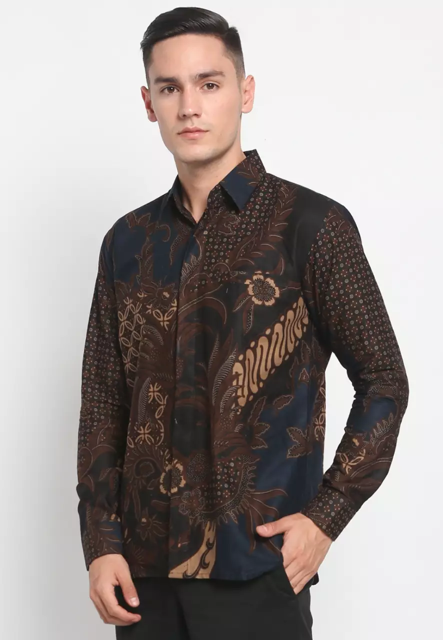Kemeja Batik Pria Premium Slimfit Elegant Modern Lengan Panjang Kamajaya Navy