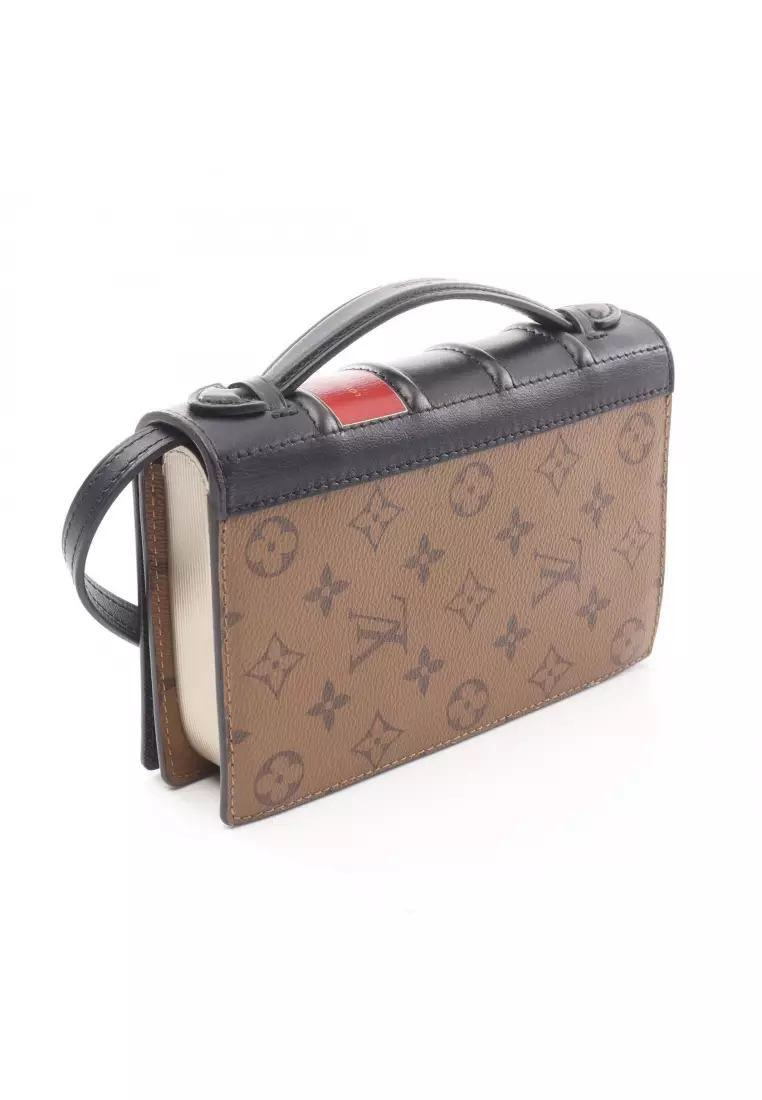 Pre-Loved Louis Vuitton hook wallet on chain monogram reverse Shoulder bag PVC leather light brown black 2WAY