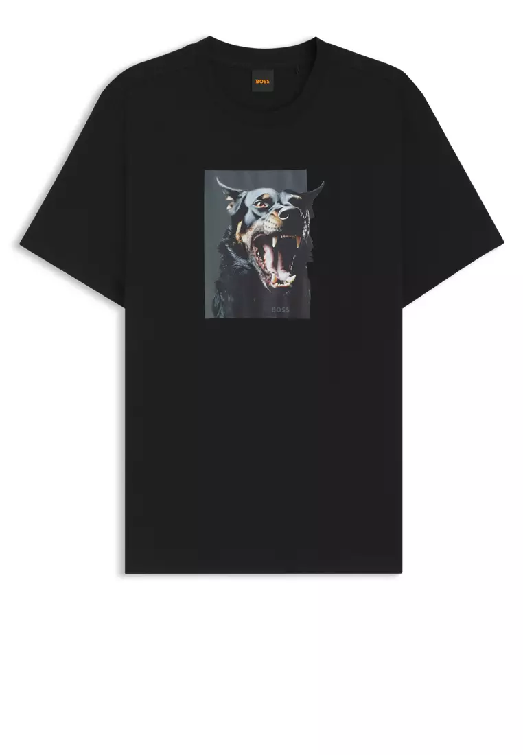 Animal Artwork Cotton Jersey T-Shirt - BOSS Orange