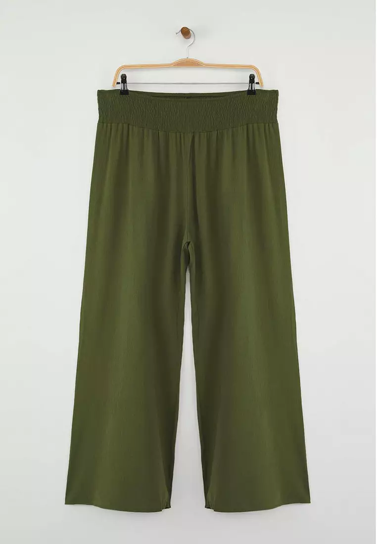 Khaki Wide Leg High Waist Beach Wear Plus Size Pants Tbbss25Ar00000