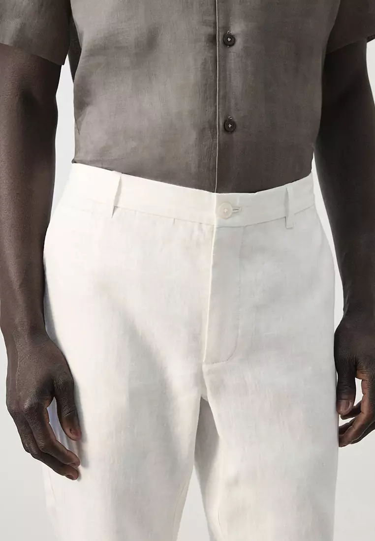 Slim-Fit 100% Linen Trousers