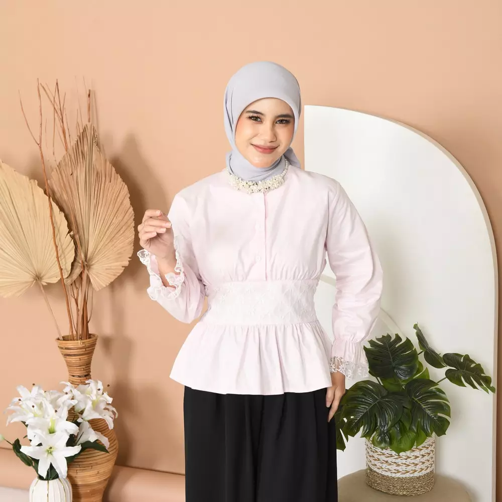 Binar Blouse Atasan Renda - Soft Pink M20030 R25S4