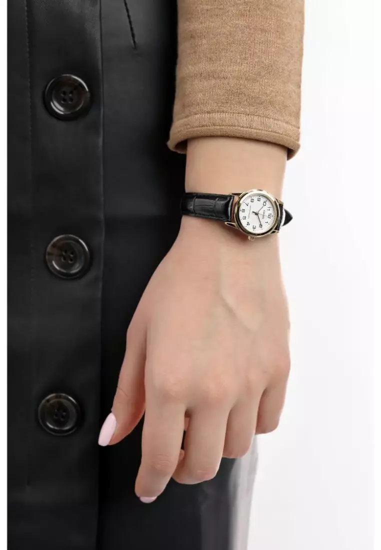 Women's Analog Watch LTP-V001GL-7B Black Leather Band Watch for ladies