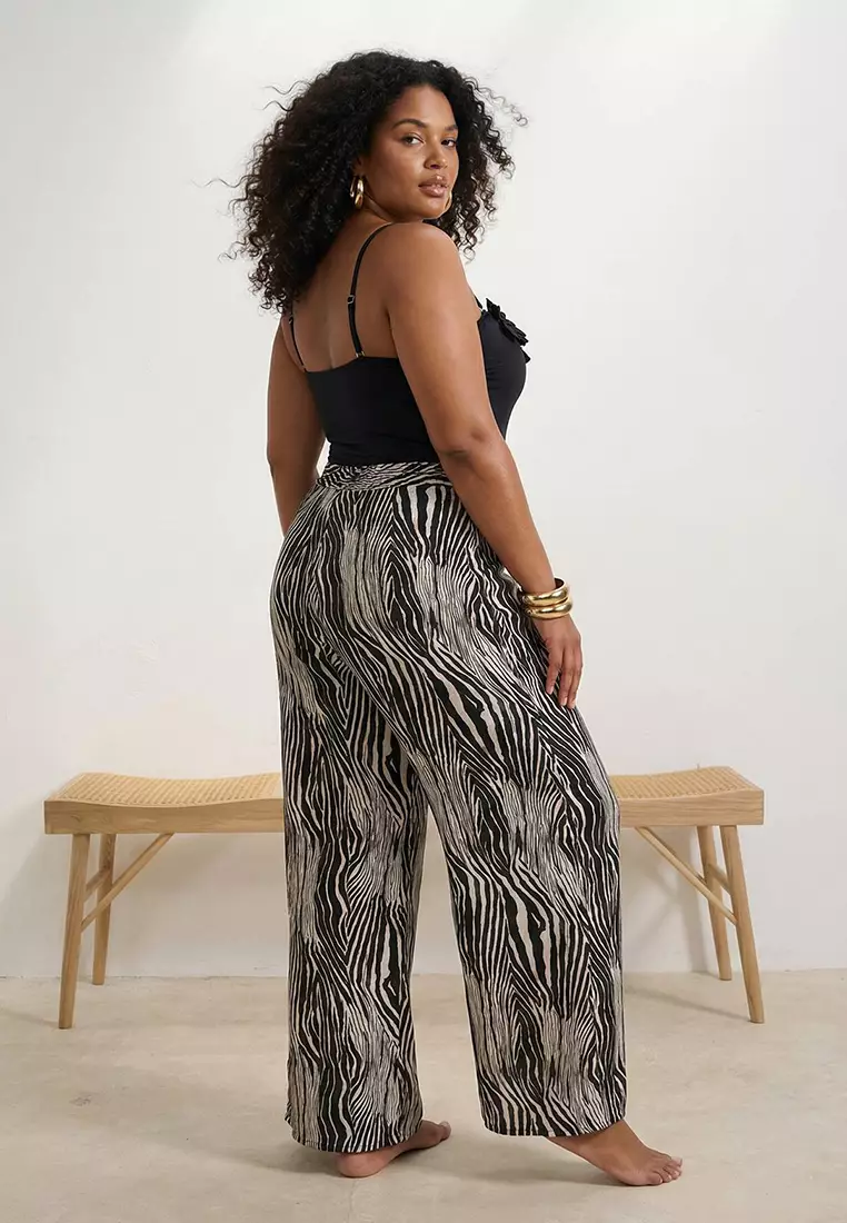 Beach Wear Black Zebra Pattern Woven Pants Tbbss26Ar00018
