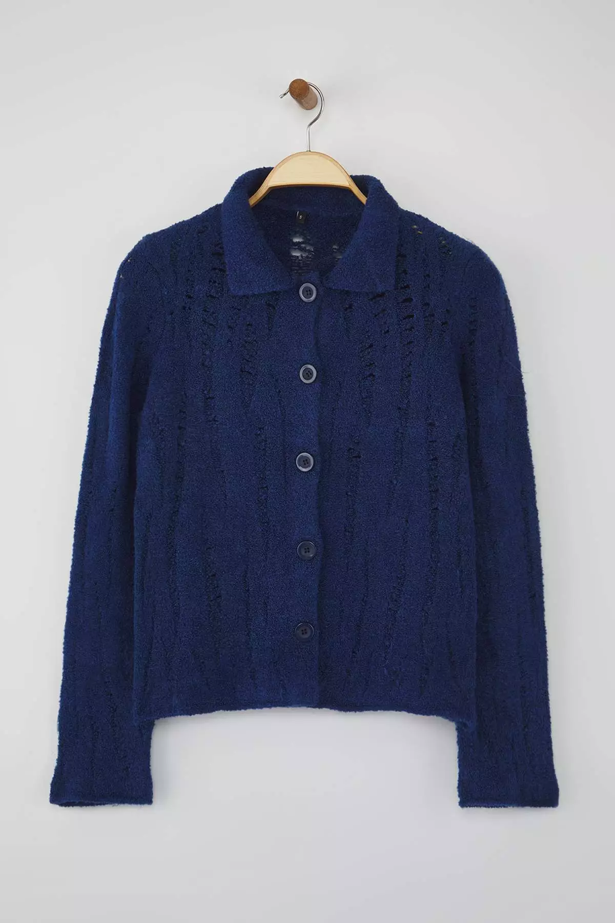 Indigo Fitted/Body-Smoothing Boucle Yarn Knitwear Cardigan Twoaw26Hi00192