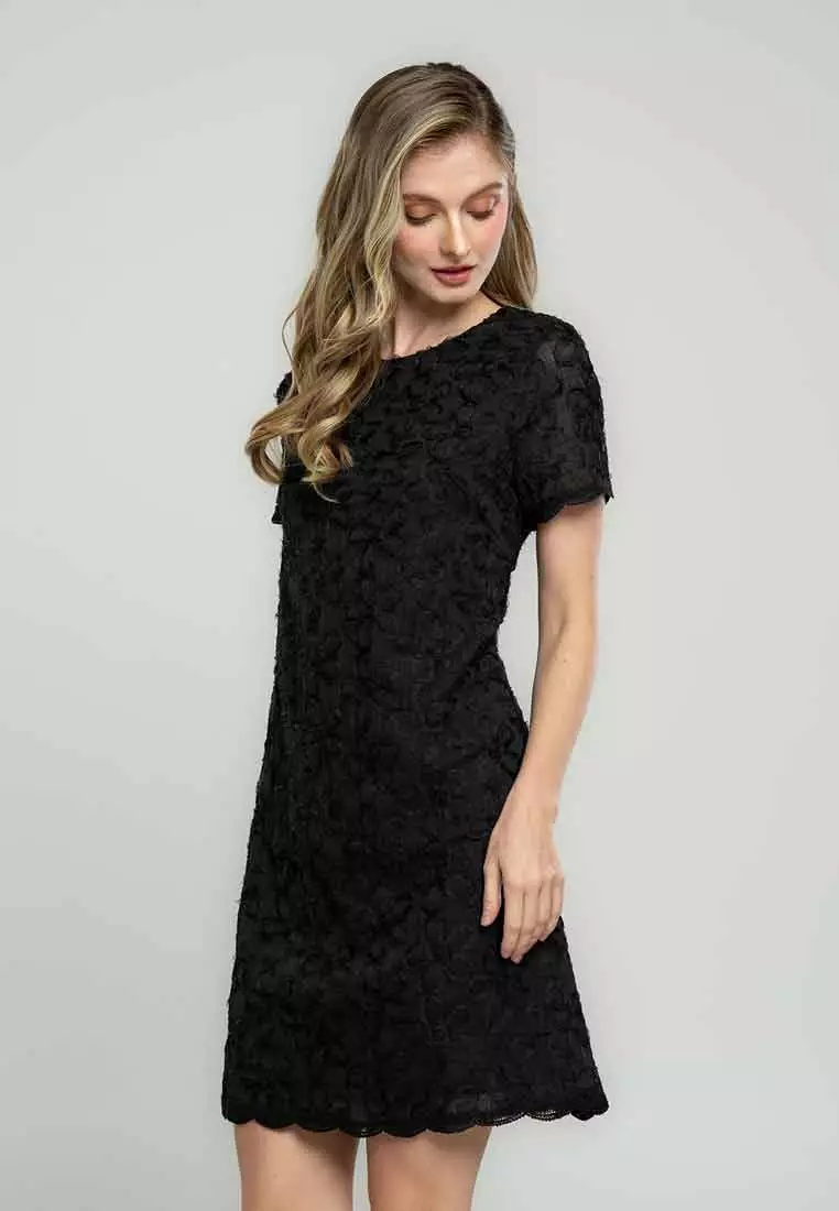 Wrenlee Shift Dress in Embroidered Applique Fabric
