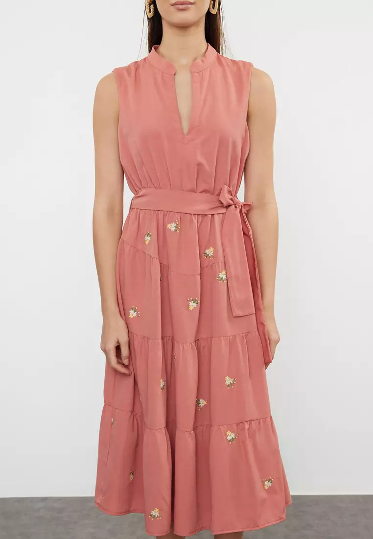 Embroidered Midi Dress