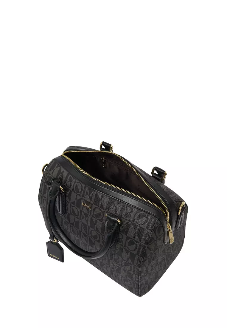 Bonia Black Martina Monogram Medium Satchel Bag