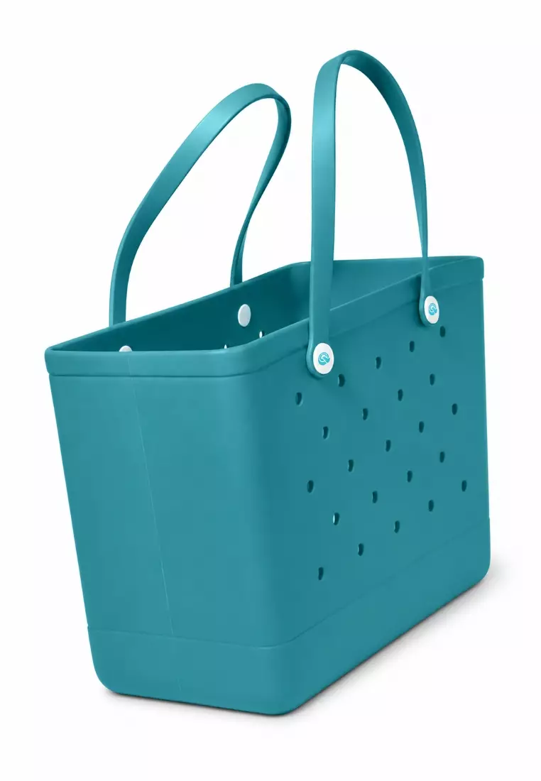 Heavy-Duty Waterproof EVA Rubber Tote Bag Utility Grocery Bag Washable Beach Bag - Twilight Teal