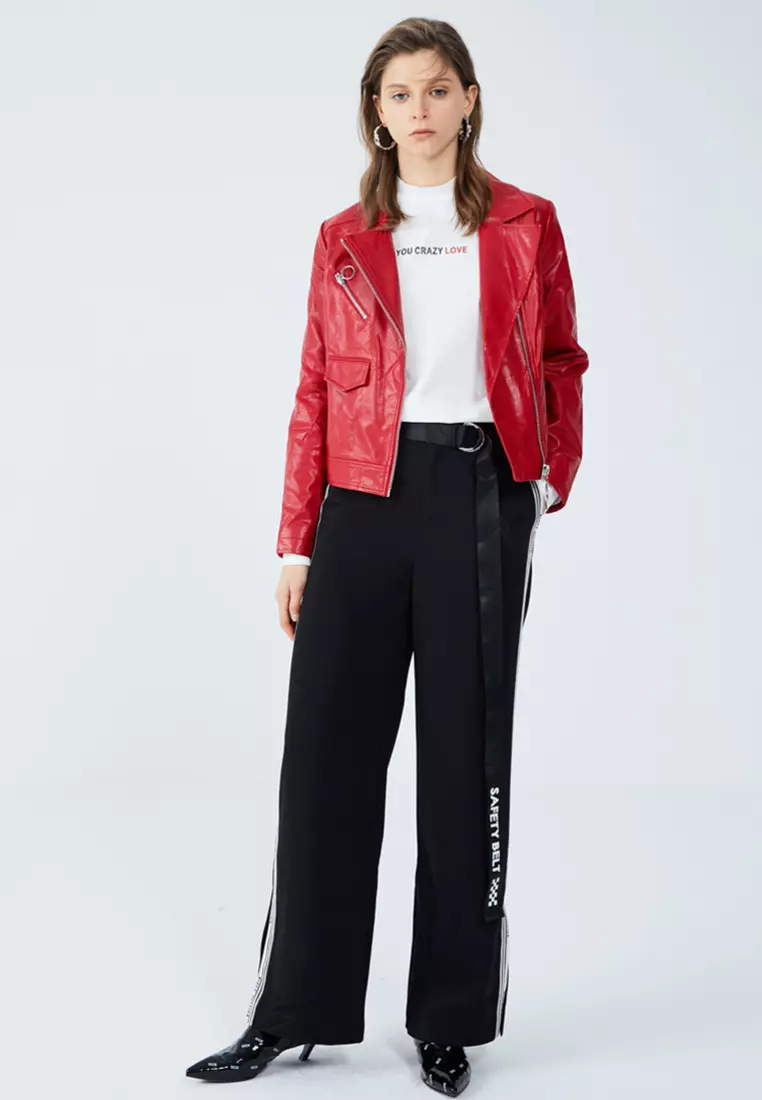 Buy Hopeshow Slogan PU Leather Jacket 2024 Online ZALORA Singapore