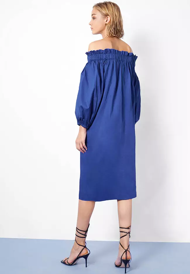 Off Shoulder Puff Sleeve Midi Dress