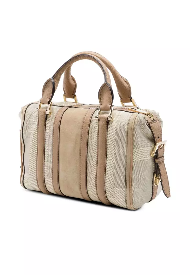 Pre-Loved Burberry Suede Trimmed Canvas Nevinson Bowling Bag
