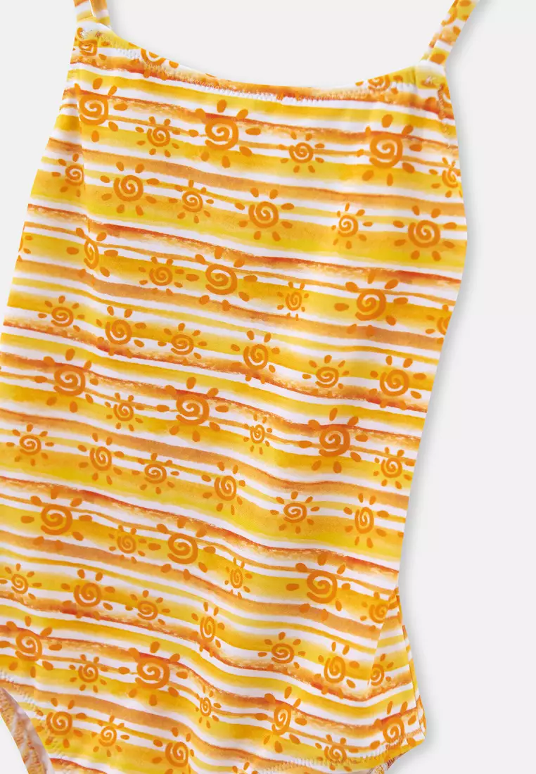 Ecru - Yellow Swimsuits, Sun Print, Non-wired, Swimwear for Girls