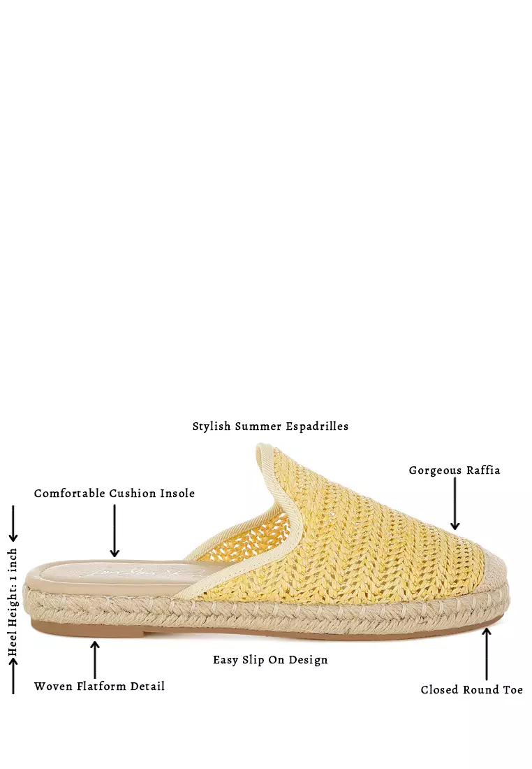 黃色拉菲草帆布鞋