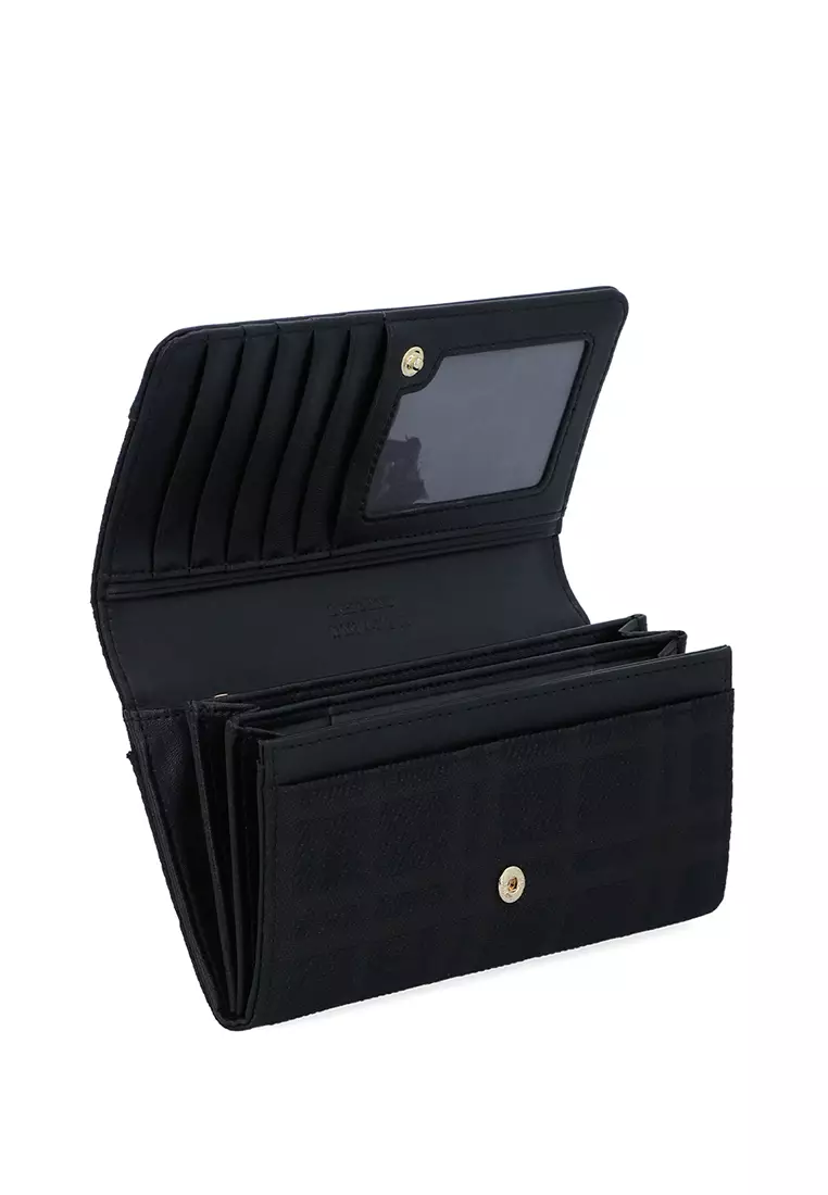 CR Brushed Plaid 2-Fold long Wallet - Black