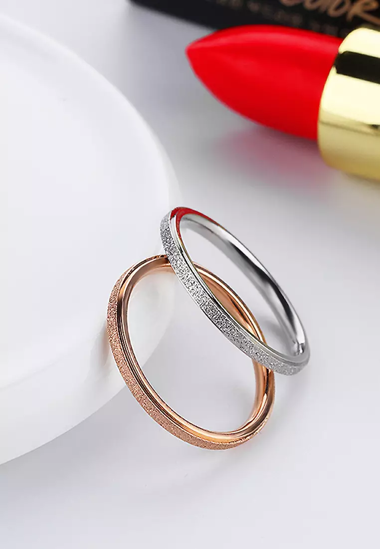 BULLION GOLD Glitter Textured Stackable Band Ring in Rose Gold Layered Steel Jewellery