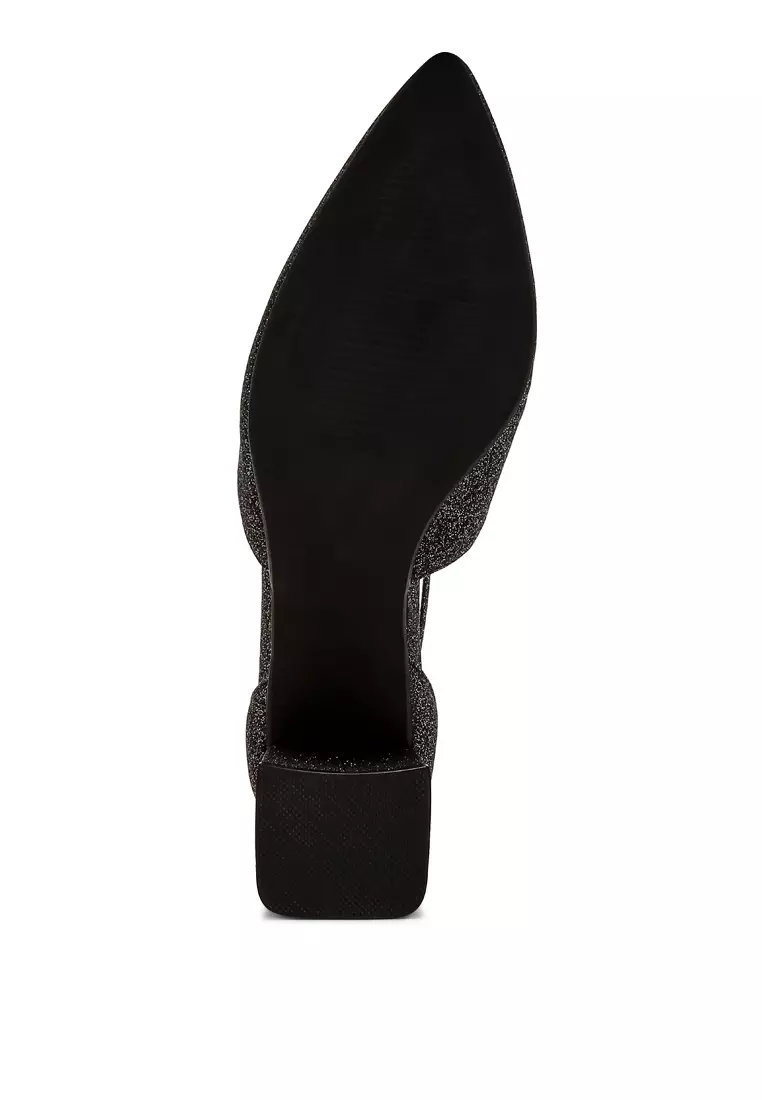 Glitter Block Heel Sandals in Black