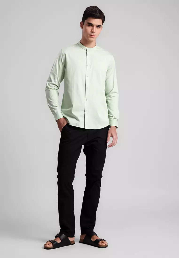 MANZONE - Kemeja Shanghai Lengan Panjang Pria Alvaro Modern Fit - Sage Warna Sage