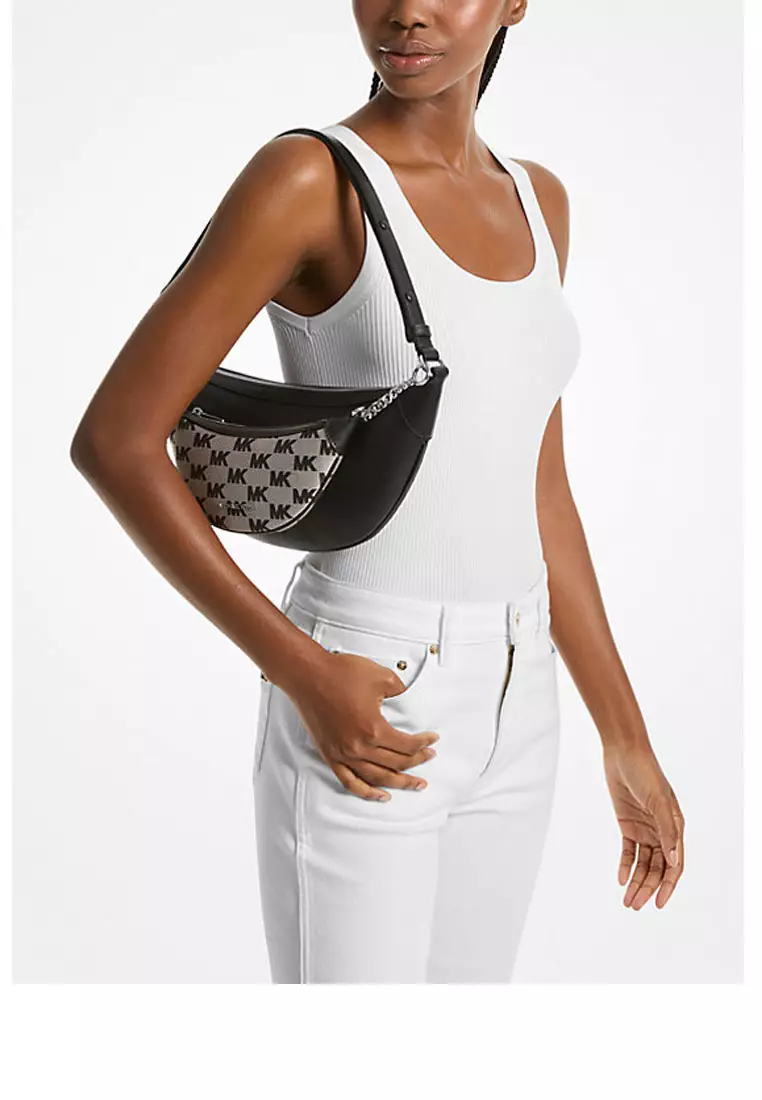 Hollis Medium 2-in-1 Pebbled Leather and Logo Jacquard Shoulder Bag